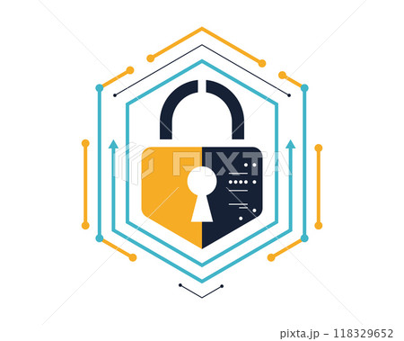 Cybersecurity lock icon representing digital data protection, network security, encryption technology, safeguarding sensitive information, preventing cyber threats, ensuring privacy, secure online 118329652