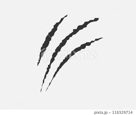 Claws scratches, animal monster mark design element, tattoo and decor for halloween. Black vector silhouette. 118329714