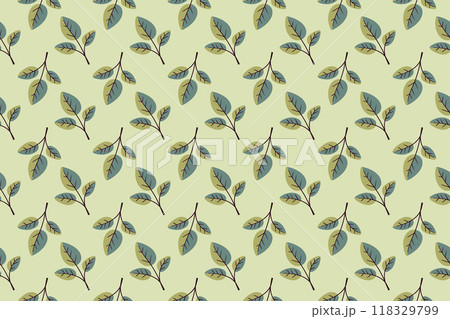 Hand drawn floral pattern vector design. Simple ornament with plant and leaf. 118329799