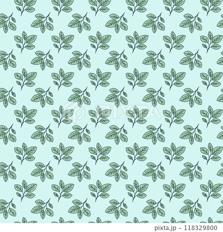 Hand drawn floral pattern vector design. Simple ornament with plant and leaf. 118329800