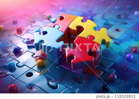 Multi colored puzzle pieces 118329913