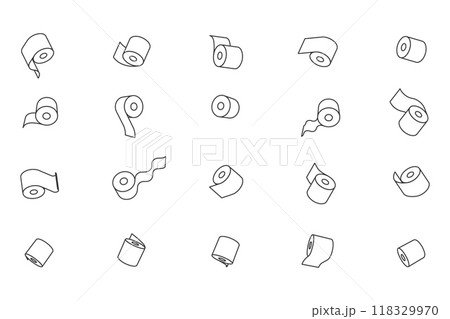 Toilet paper roll or tube icon design, template for wc. Bathroom hygiene icons, kitchen cleaning towel. Blank soft scroll product. 118329970