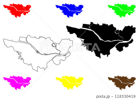 Passau city (Federal Republic of Germany, Urban district Lower Bavaria, Free State of Bavaria) map vector illustration, scribble sketch Dreiflussestadt map Passau city (Federal Republic of Germany, Urban district Lower Bavaria, Free State of Bavaria) map vector illustration, scribble sketch Dreiflussestadt map 118330419