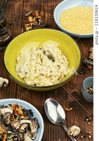 Wheat porridge with mushrooms. Wheat porridge with mushrooms. 118330624