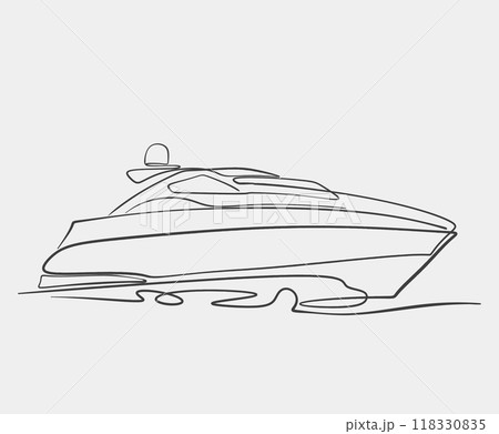 Minimalist Line Art of Luxury Yacht on Water 118330835