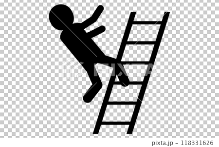 小心墜落、從梯子上墜落的人、安全標誌、危險和警告的象形圖 118331626