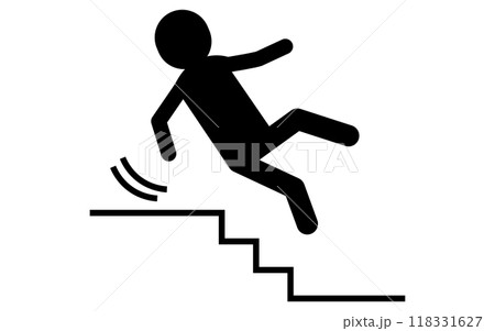 転倒注意、階段で転ぶ人、安全標識・危険・注意喚起のピクトグラム 118331627