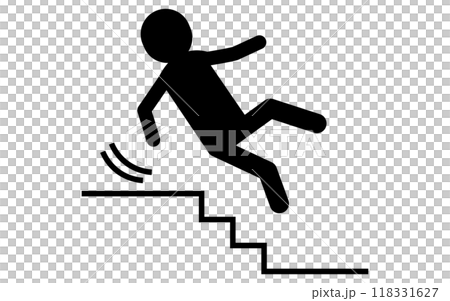 転倒注意、階段で転ぶ人、安全標識・危険・注意喚起のピクトグラム 118331627