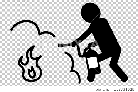 Fire Caution, Person putting out fire with fire extinguisher, Safety sign, Danger, Caution pictogram 118331629