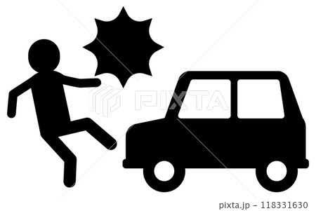 衝突事故、人と車の交通事故、安全標識・危険・注意喚起のピクトグラム 118331630