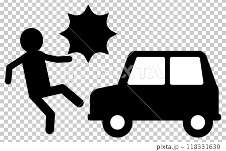 碰撞事故、人車交通事故、安全標誌、危險、警告象形圖 碰撞事故、人車交通事故、安全標誌、危險、警告象形圖 118331630