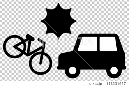 碰撞事故、自行車和汽車事故、安全標誌、危險和警告的象形圖 118331637