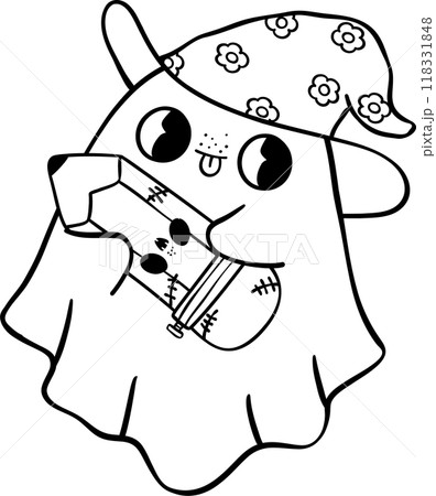 Groovy Retro School Supplies Halloween ghost cartoon outline Groovy Retro School Supplies Halloween ghost cartoon outline 118331848