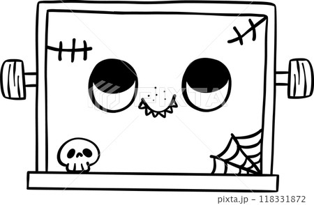Groovy Retro School Supplies Halloween chalkboard cartoon outline 118331872