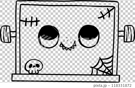 Groovy Retro School Supplies Halloween chalkboard cartoon outline 118331872