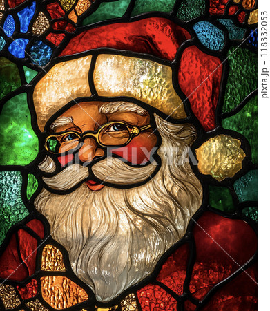 クリスマスのサンタクロースのステンドグラス AI画像のイラスト素材