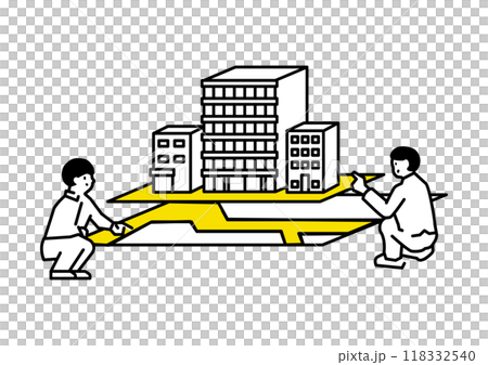 地図と建物を見て会議する2人組 地図と建物を見て会議する2人組 118332540