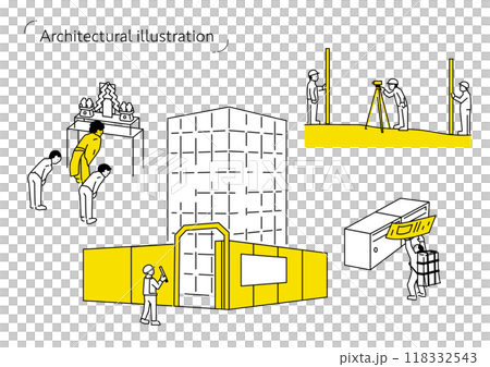 建築施工イラストセット　工事中心 118332543