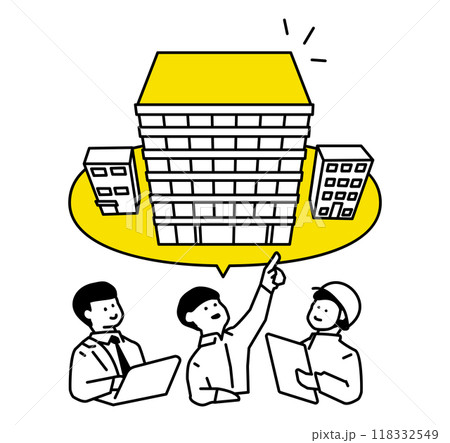 ビルの計画を話し合う3人のイラスト 118332549