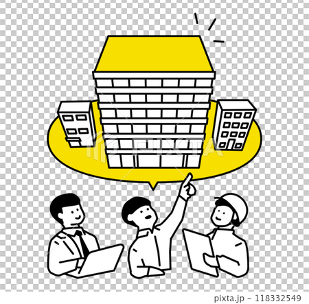 ビルの計画を話し合う3人のイラスト 118332549
