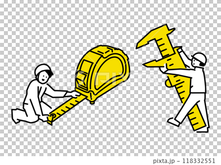 ノギスとメジャーを使うイラスト 118332551