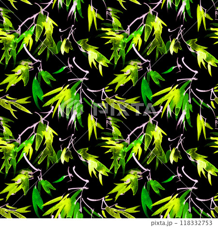 Neon watercolour leaves and flowers 118332753