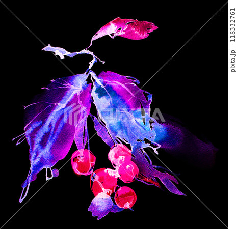 Neon watercolour leaves and flowers Neon watercolour leaves and flowers 118332761