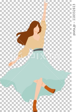 Illustration of a woman pointing up Illustration of a woman pointing up 118332813