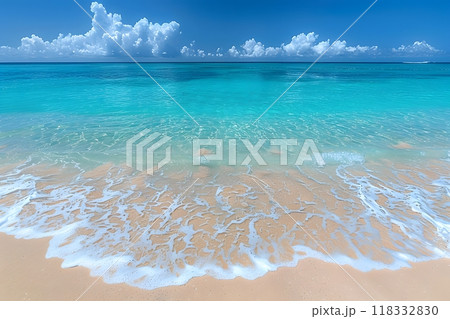 Serene Tropical Beach with Crystal Clear Water and Fluffy Clouds - Ideal for Summer Vacation Design Generative AI 118332830