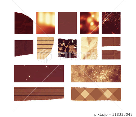 お洒落でかわいい紙のコラージュ素材 背景装飾イラストセット 紙片 マスキングテープ 茶色 セピア色 お洒落でかわいい紙のコラージュ素材 背景装飾イラストセット 紙片 マスキングテープ 茶色 セピア色 118333045