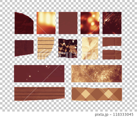 お洒落でかわいい紙のコラージュ素材 背景装飾イラストセット 紙片 マスキングテープ 茶色 セピア色 お洒落でかわいい紙のコラージュ素材 背景装飾イラストセット 紙片 マスキングテープ 茶色 セピア色 118333045