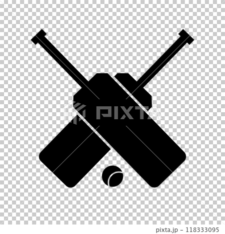 Crossed cricket bats and cricket ball silhouette 118333095