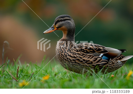 Mallard Duck in Lush Green Meadow - Wildlife Nature Photography Generative AI 118333189