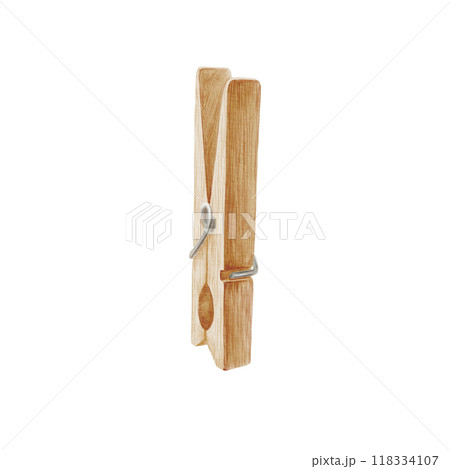 Wooden clothespin. Hand drawn watercolor clipart On a transparent background. For compositions with linens, photos. Wooden clothespin. Hand drawn watercolor clipart On a transparent background. For compositions with linens, photos. 118334107