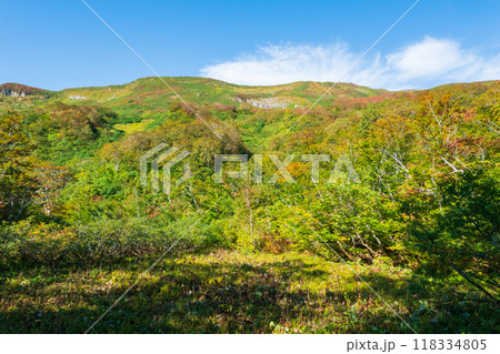 秋の焼石岳登山（つぶ沼コース）：横岳を望む 118334805