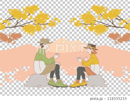 ハイキングで休憩をする人　背景あり 118335233