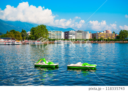 Locarno port with boats, Switzerland Locarno port with boats, Switzerland 118335743