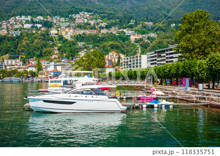 Locarno port with boats, Switzerland Locarno port with boats, Switzerland 118335751