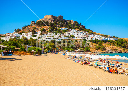 Lindos Acropolis and beach, Rhodes Lindos Acropolis and beach, Rhodes 118335857