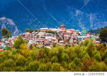 Kalpa town aerial panoramic view, India Kalpa town aerial panoramic view, India 118335920