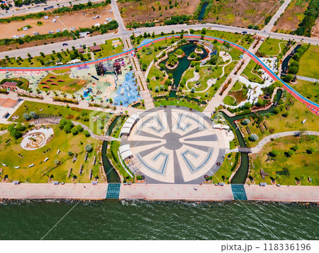 Sehit Fethi Bey Park aerial panoramic view in Fethiye city, Turkey 118336196