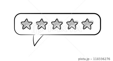 Feedback, review, rating, five stars. Cute doodle-style icon. 118336276