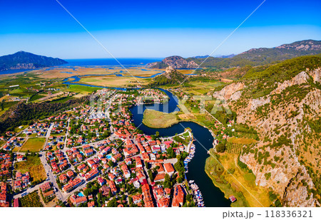 Dalyan aerial panoramic view in Mugla Province, Turkey 118336321