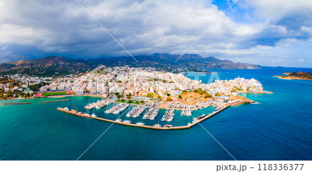 Agios Nikolaos aerial panoramic view, Crete island, Greece Agios Nikolaos aerial panoramic view, Crete island, Greece 118336377