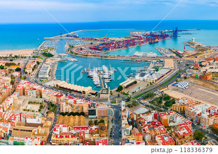 Valencia city port aerial panoramic view, Spain Valencia city port aerial panoramic view, Spain 118336379