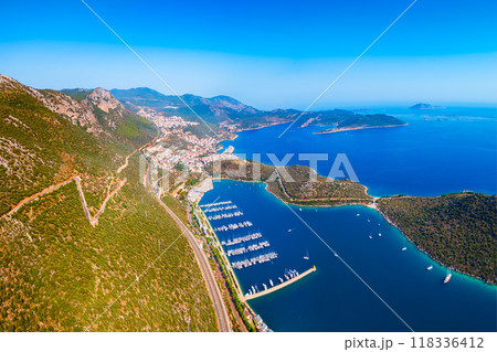 Kas city aerial panoramic view in Turkey 118336412