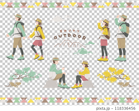 Set of people hiking 118336456