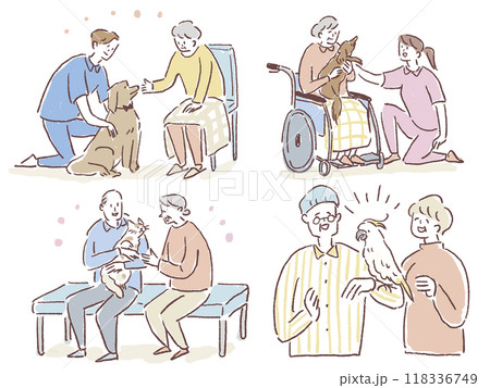 介護、福祉系のお仕事セットI(アニマルセラピー、動物と触れ合うお年寄り) 介護、福祉系のお仕事セットI(アニマルセラピー、動物と触れ合うお年寄り) 118336749