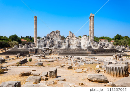 Temple of Apollo ruins at Didyma ancient sanctuary in Didim city in Turkey 118337065