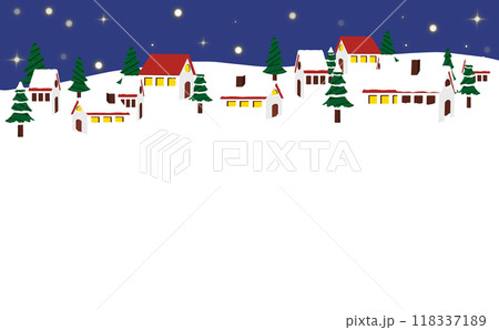 雪降る冬の街 冬のかわいいフレーム素材 雪降る冬の街 冬のかわいいフレーム素材 118337189